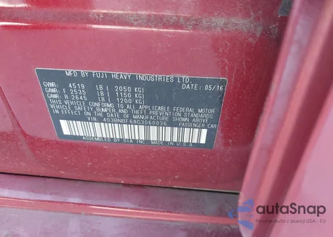 2016 Subaru Legacy 2.5I Premium from USA, damaged, VIN 4S3BNBF68G3060036